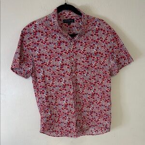 J. Crew Red and White Floral Casual Shirt
